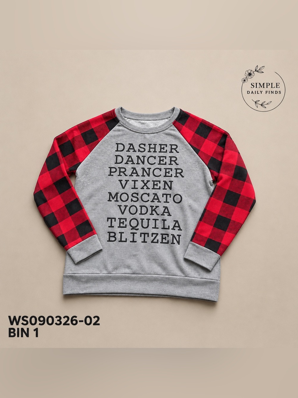 Christmas Buffalo Plaid Sweatshirt Women’s M Holiday Drinking Reindeer